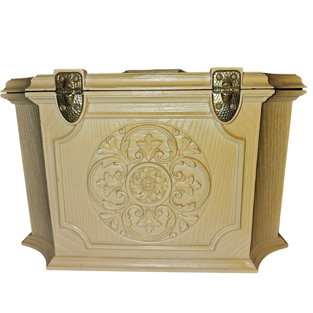 Vintage MCM 1970s Mary Klein Inc Sewing Box Medallion Beige Storage SC-2015 - Picture 10 of 14